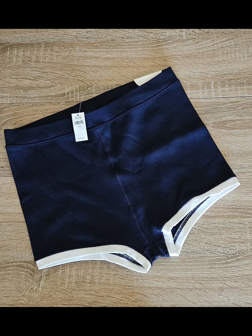 aerie Navy Ribbed Bike Shorts with White Trim - XL